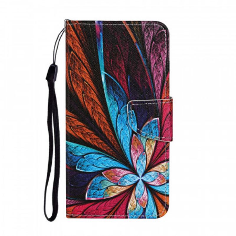 Capa Em Pele Para Samsung Galaxy S22 Plus 5G Lençóis Coloridos Com Cordão