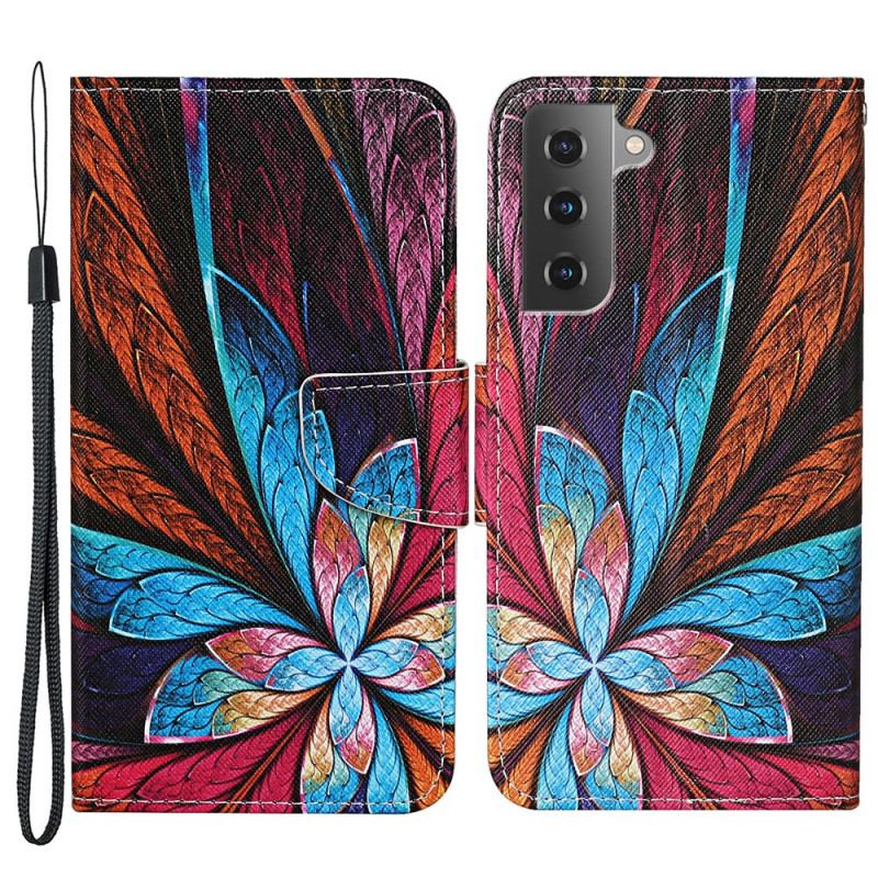 Capa Em Pele Para Samsung Galaxy S22 Plus 5G Lençóis Coloridos Com Cordão