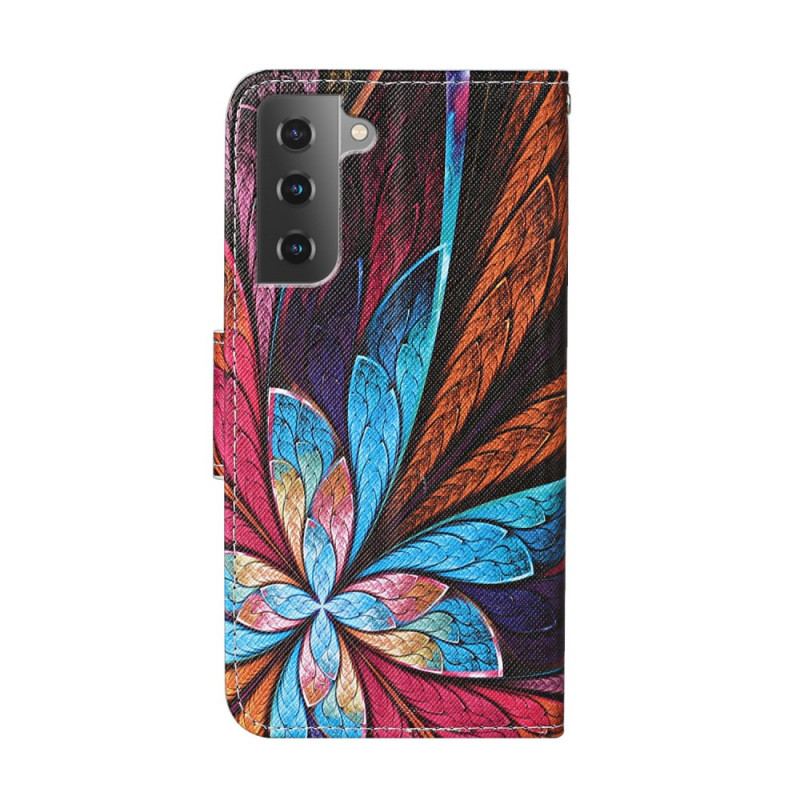 Capa Em Pele Para Samsung Galaxy S22 Plus 5G Lençóis Coloridos Com Cordão