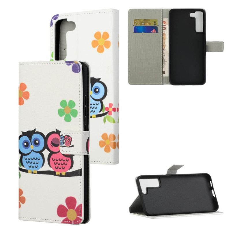 Capa Em Pele Para Samsung Galaxy S22 Plus 5G Par De Corujas