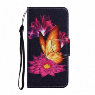 Capa Flip Para Samsung Galaxy S22 Plus 5G Borboleta E Lótus