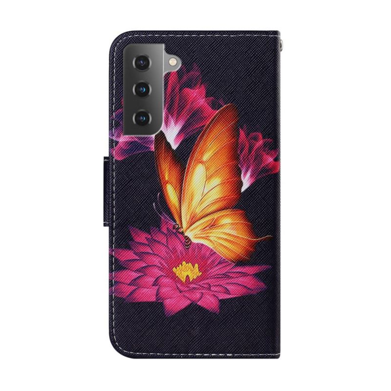 Capa Flip Para Samsung Galaxy S22 Plus 5G Borboleta E Lótus