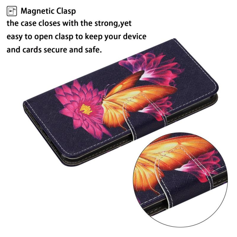 Capa Flip Para Samsung Galaxy S22 Plus 5G Borboleta E Lótus