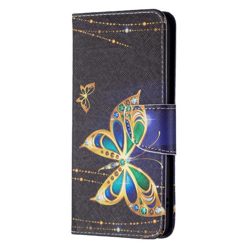 Capa Flip Para Samsung Galaxy S22 Plus 5G Borboletas Douradas