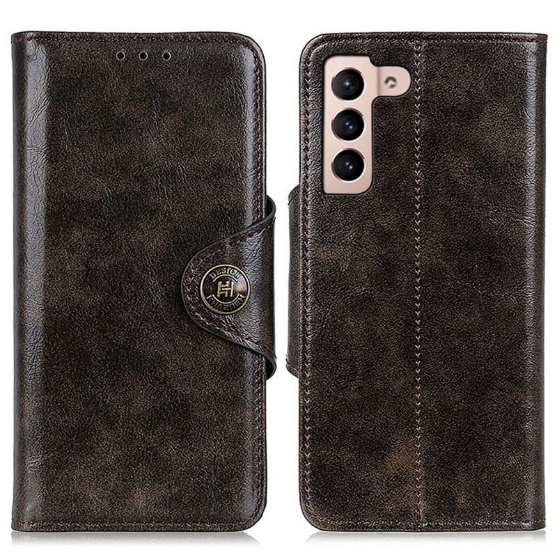 Capa Flip Para Samsung Galaxy S22 Plus 5G Botão Envernizado Imitação De Couro Khazneh