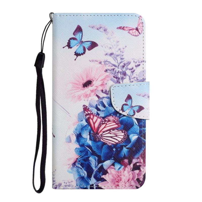 Capa Flip Para Samsung Galaxy S22 Plus 5G Buquê De Flores E Borboletas