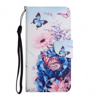 Capa Flip Para Samsung Galaxy S22 Plus 5G Buquê De Flores E Borboletas