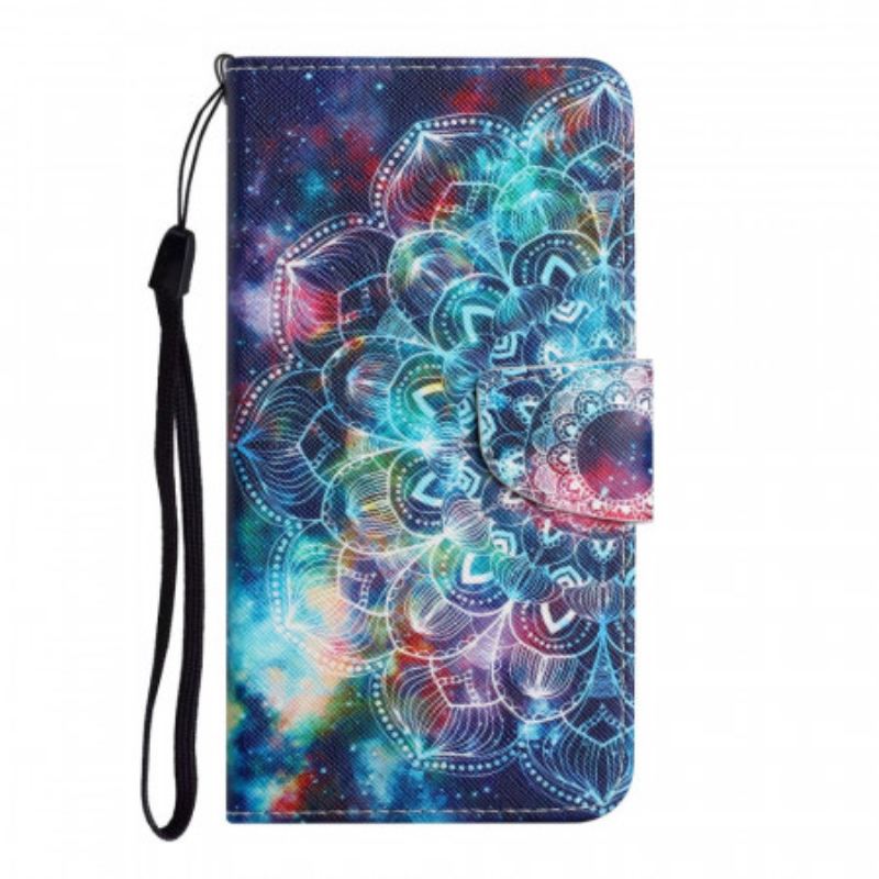 Capa Flip Para Samsung Galaxy S22 Plus 5G De Cordão Alça De Meia Mandala Chamativa