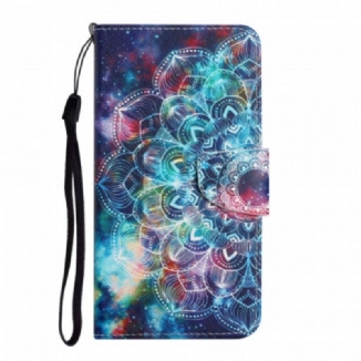 Capa Flip Para Samsung Galaxy S22 Plus 5G De Cordão Alça De Meia Mandala Chamativa