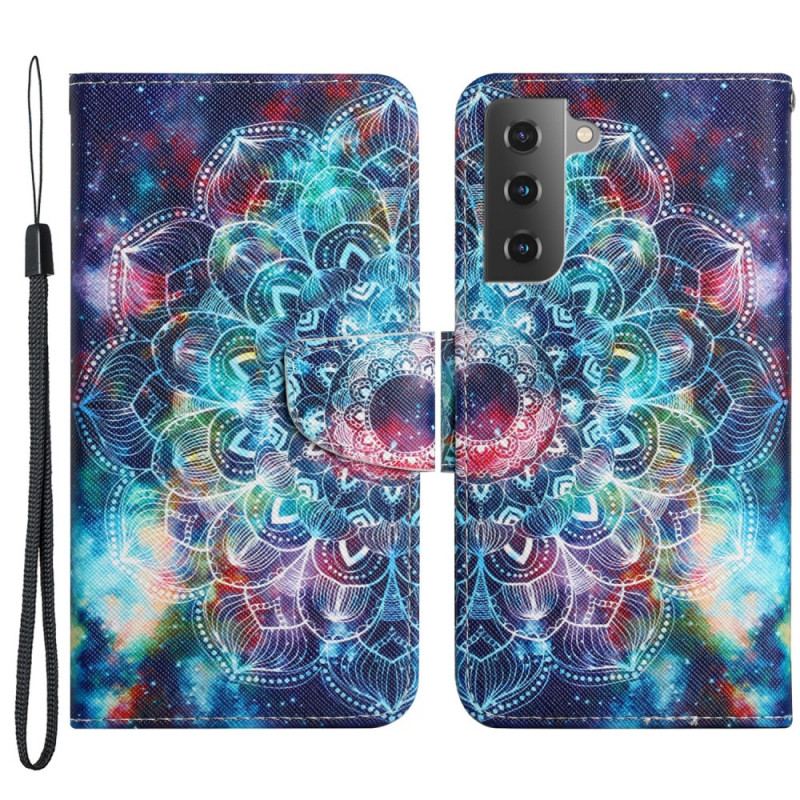 Capa Flip Para Samsung Galaxy S22 Plus 5G De Cordão Alça De Meia Mandala Chamativa