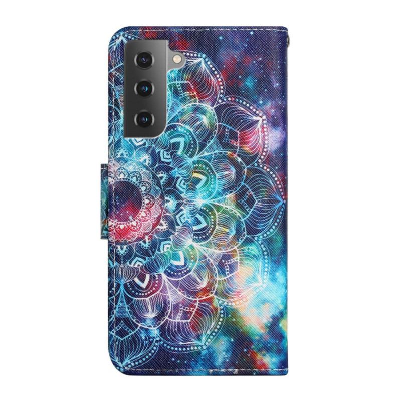 Capa Flip Para Samsung Galaxy S22 Plus 5G De Cordão Alça De Meia Mandala Chamativa