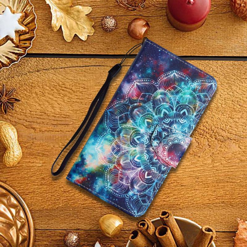 Capa Flip Para Samsung Galaxy S22 Plus 5G De Cordão Alça De Meia Mandala Chamativa