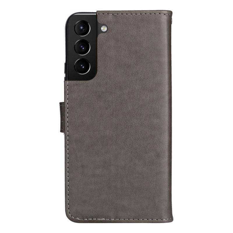 Capa Flip Para Samsung Galaxy S22 Plus 5G De Cordão Gato E Abelha Com Cordão