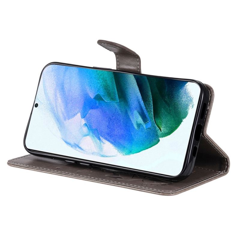 Capa Flip Para Samsung Galaxy S22 Plus 5G De Cordão Gato E Abelha Com Cordão