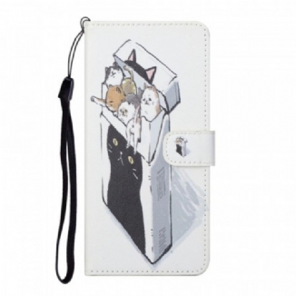 Capa Flip Para Samsung Galaxy S22 Plus 5G De Cordão Gatos De Entrega Com Tangas