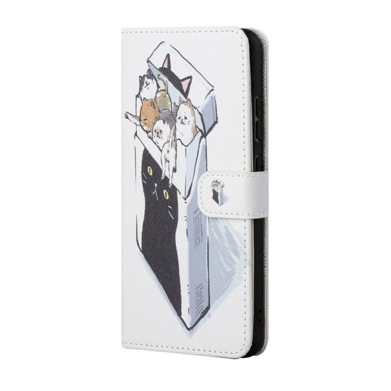 Capa Flip Para Samsung Galaxy S22 Plus 5G De Cordão Gatos De Entrega Com Tangas