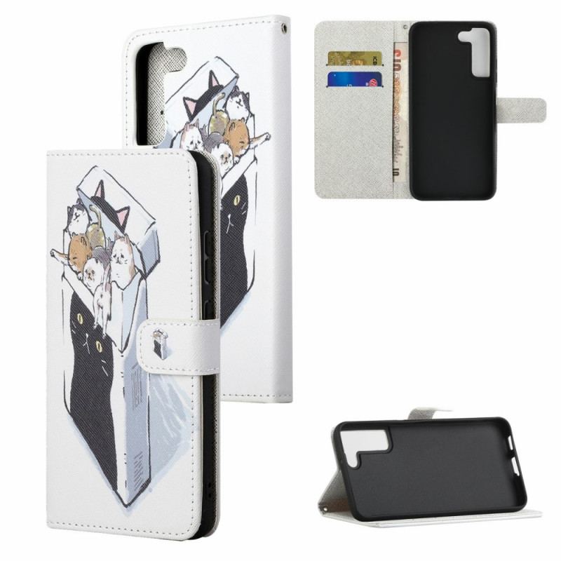 Capa Flip Para Samsung Galaxy S22 Plus 5G De Cordão Gatos De Entrega Com Tangas