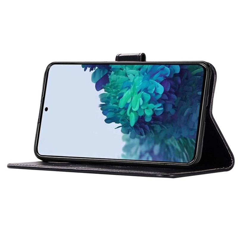 Capa Flip Para Samsung Galaxy S22 Plus 5G Coruja Apanhador De Sonhos Efeito Couro