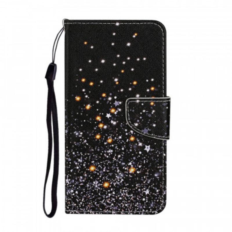 Capa Flip Para Samsung Galaxy S22 Plus 5G Estrelas E Lantejoulas Com Cordão