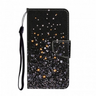 Capa Flip Para Samsung Galaxy S22 Plus 5G Estrelas E Lantejoulas Com Cordão