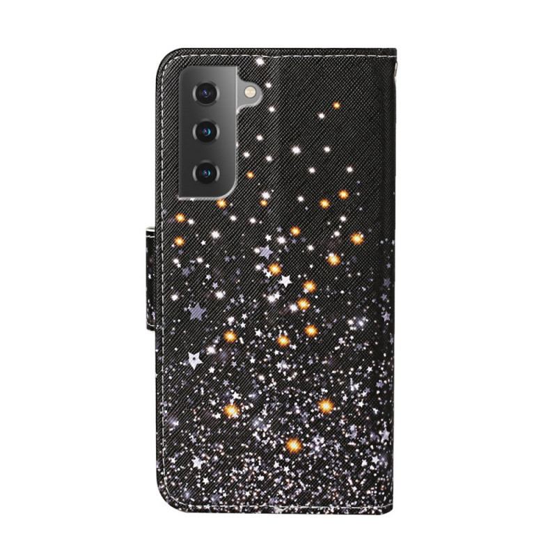 Capa Flip Para Samsung Galaxy S22 Plus 5G Estrelas E Lantejoulas Com Cordão