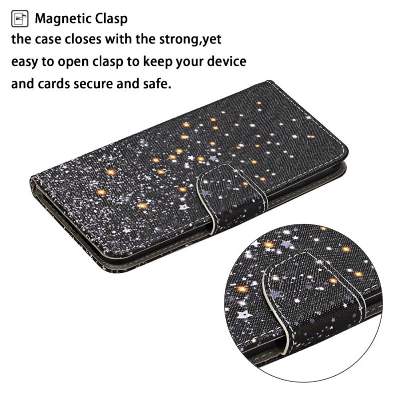 Capa Flip Para Samsung Galaxy S22 Plus 5G Estrelas E Lantejoulas Com Cordão