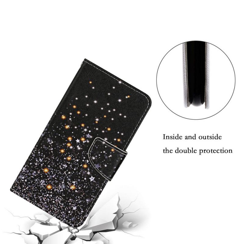 Capa Flip Para Samsung Galaxy S22 Plus 5G Estrelas E Lantejoulas Com Cordão