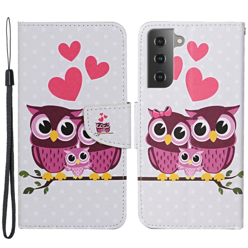 Capa Flip Para Samsung Galaxy S22 Plus 5G Família Coruja Com Cordão