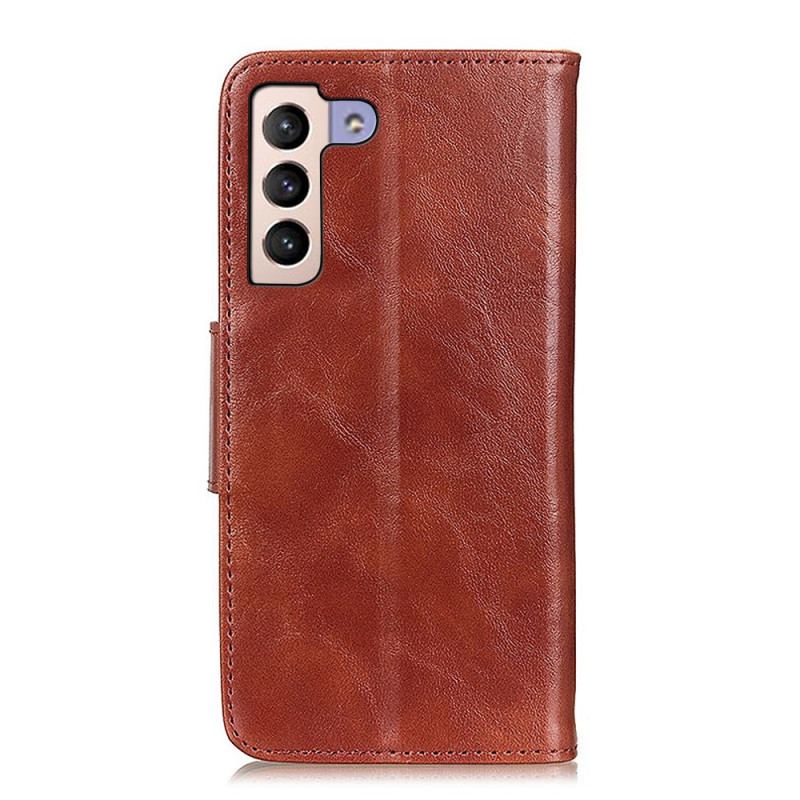 Capa Flip Para Samsung Galaxy S22 Plus 5G Fecho Reversível De Couro Rachado