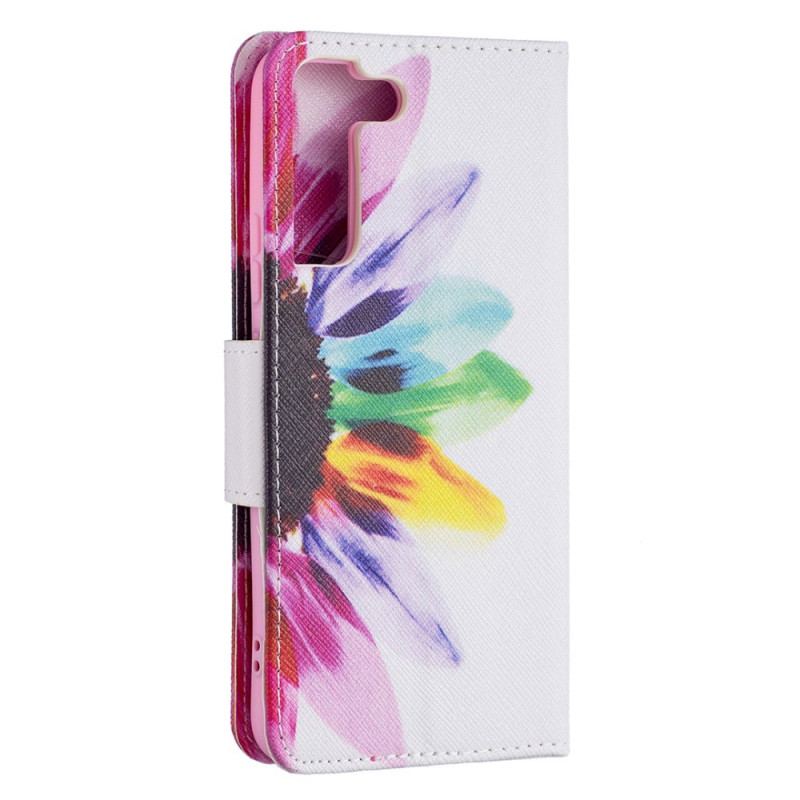 Capa Flip Para Samsung Galaxy S22 Plus 5G Flor Aquarela