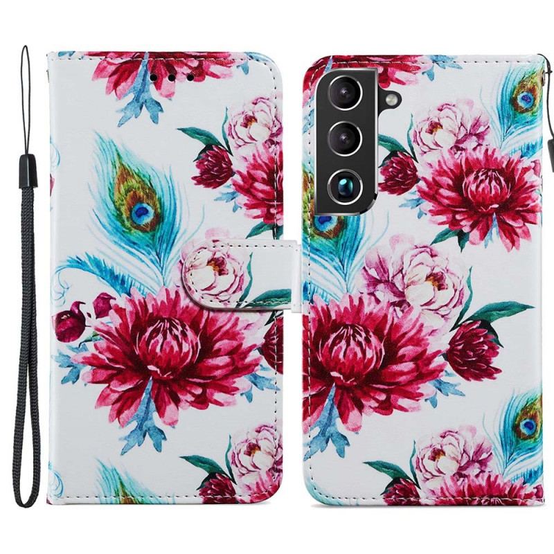 Capa Flip Para Samsung Galaxy S22 Plus 5G Flores Intensas