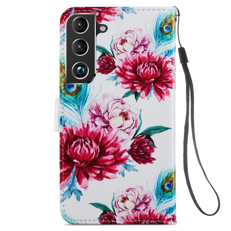 Capa Flip Para Samsung Galaxy S22 Plus 5G Flores Intensas