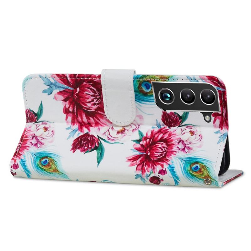 Capa Flip Para Samsung Galaxy S22 Plus 5G Flores Intensas