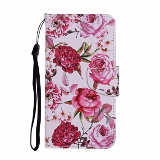 Capa Flip Para Samsung Galaxy S22 Plus 5G Flores Magistrais Com Alça