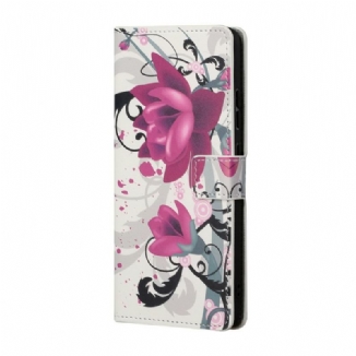 Capa Flip Para Samsung Galaxy S22 Plus 5G Flores Tropicais