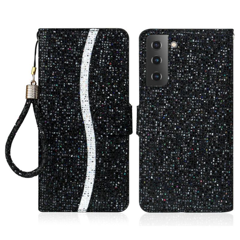 Capa Flip Para Samsung Galaxy S22 Plus 5G Lantejoulas Design S