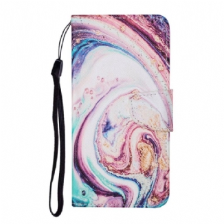 Capa Flip Para Samsung Galaxy S22 Plus 5G Mármore Com Cordão