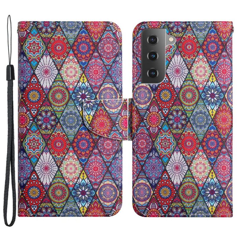 Capa Flip Para Samsung Galaxy S22 Plus 5G Padrão De Tapeçaria Colorida