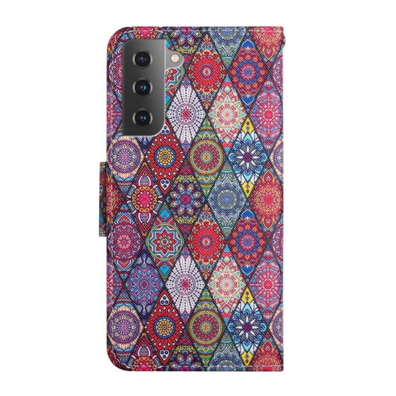 Capa Flip Para Samsung Galaxy S22 Plus 5G Padrão De Tapeçaria Colorida