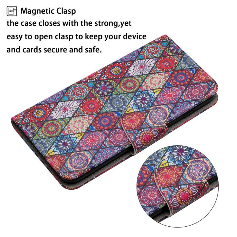 Capa Flip Para Samsung Galaxy S22 Plus 5G Padrão De Tapeçaria Colorida