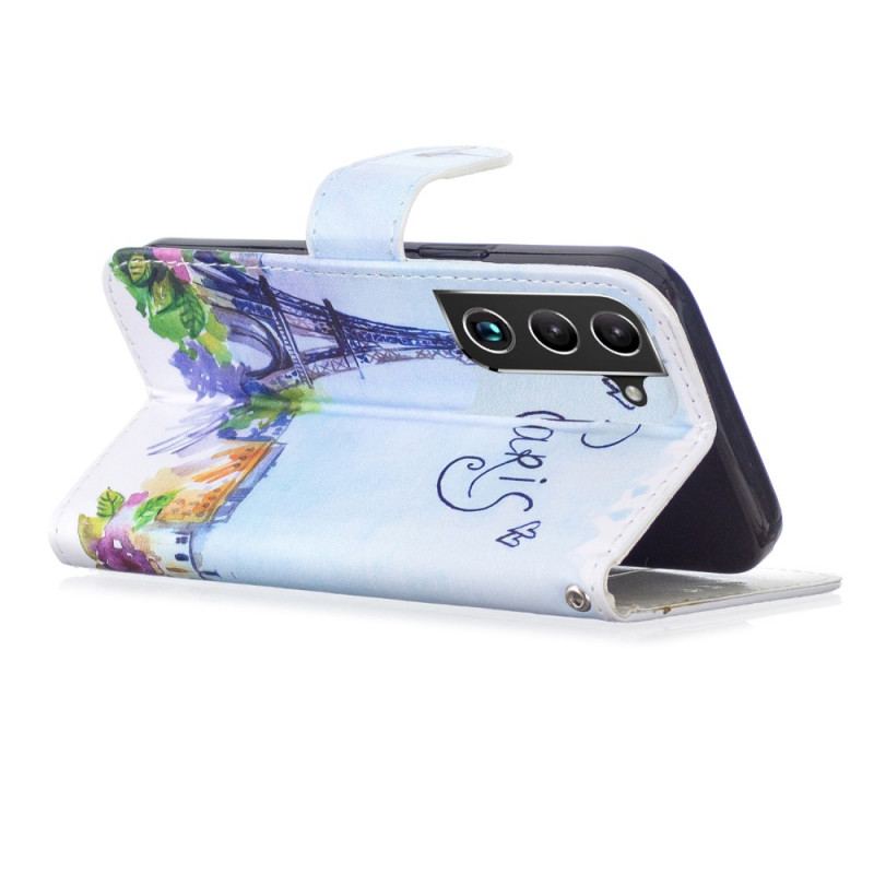 Capa Flip Para Samsung Galaxy S22 Plus 5G Pintando Paris