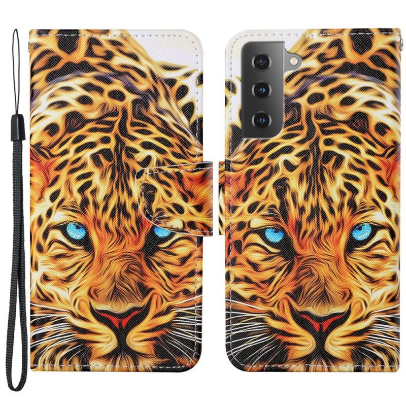 Capa Flip Para Samsung Galaxy S22 Plus 5G Tigre Com Cordão