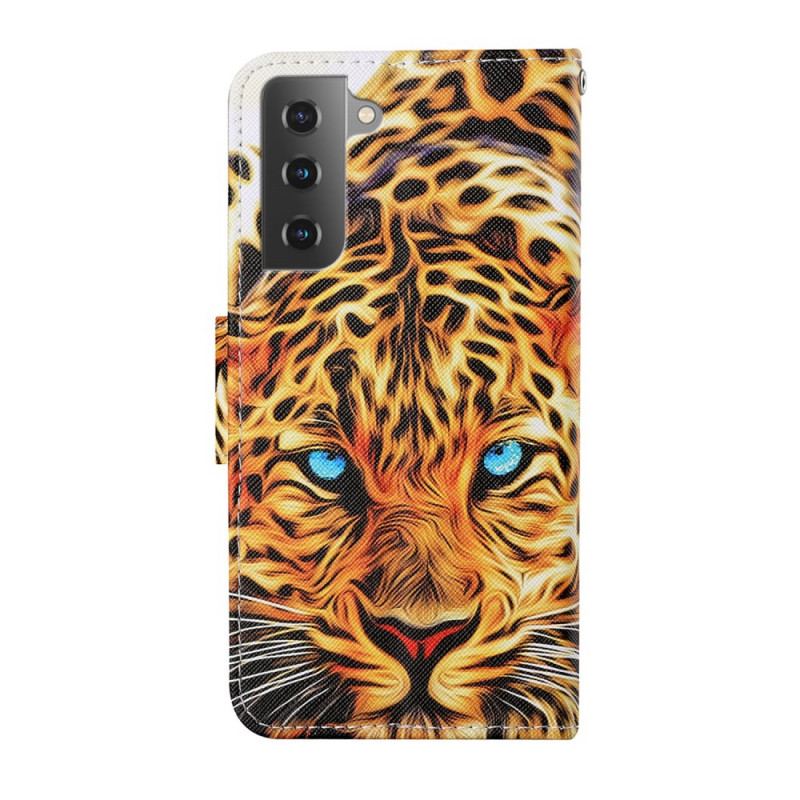 Capa Flip Para Samsung Galaxy S22 Plus 5G Tigre Com Cordão