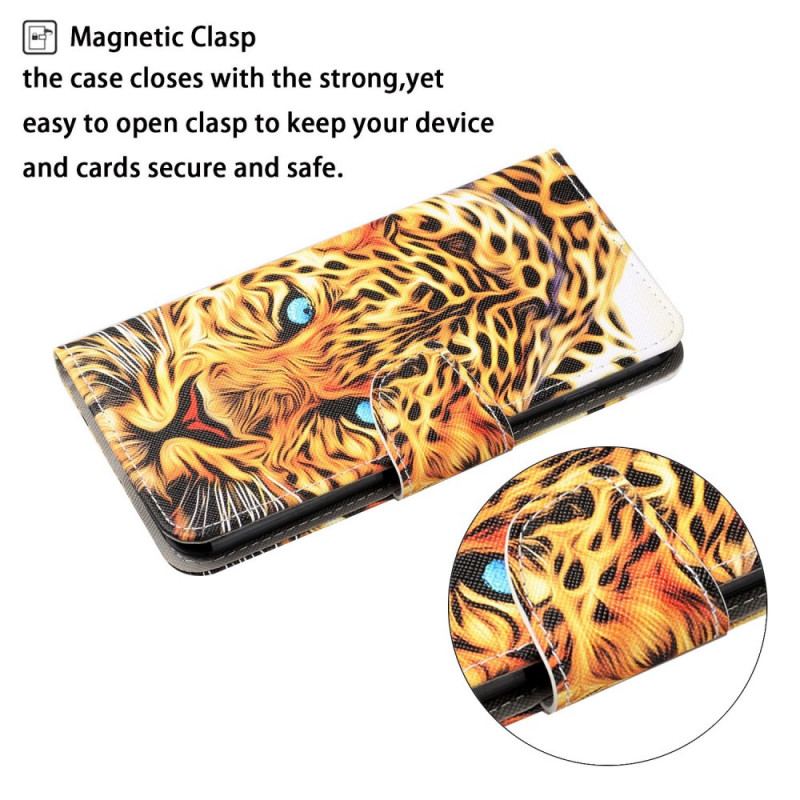 Capa Flip Para Samsung Galaxy S22 Plus 5G Tigre Com Cordão