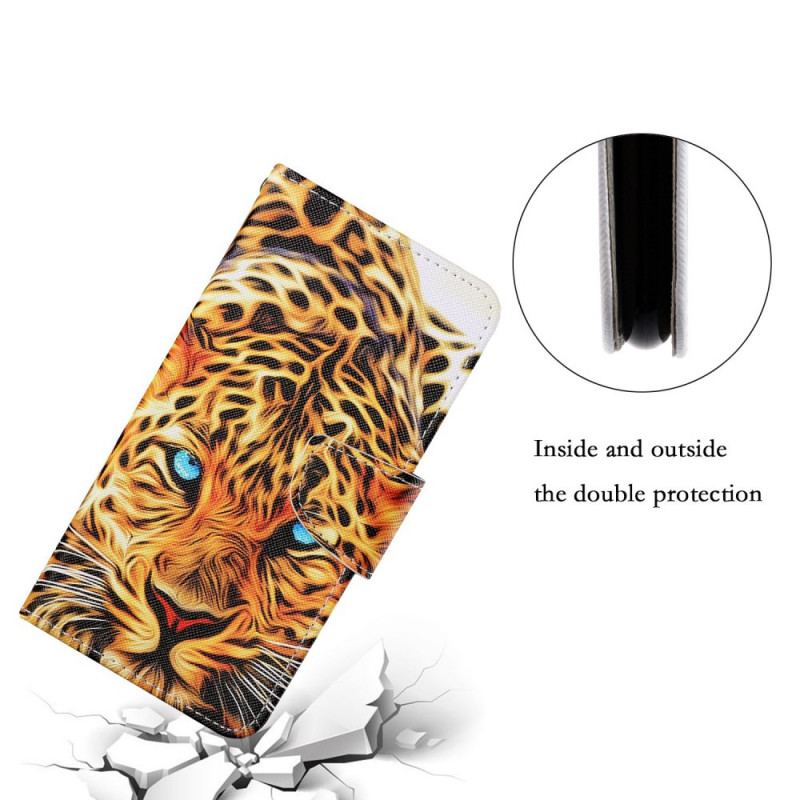 Capa Flip Para Samsung Galaxy S22 Plus 5G Tigre Com Cordão