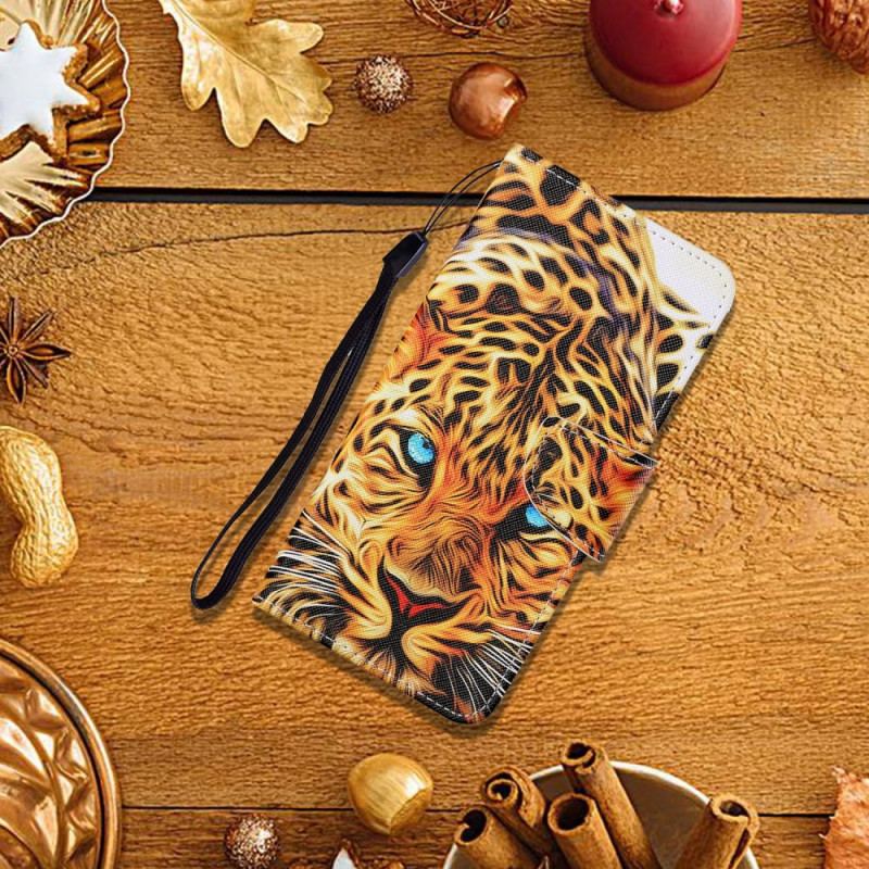 Capa Flip Para Samsung Galaxy S22 Plus 5G Tigre Com Cordão