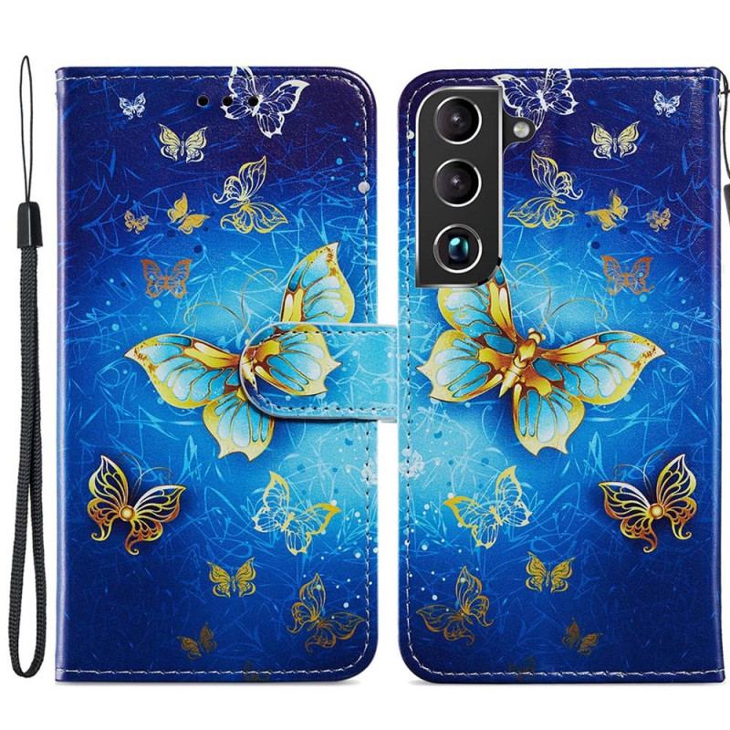 Capa Flip Para Samsung Galaxy S22 Plus 5G Vôo De Borboletas