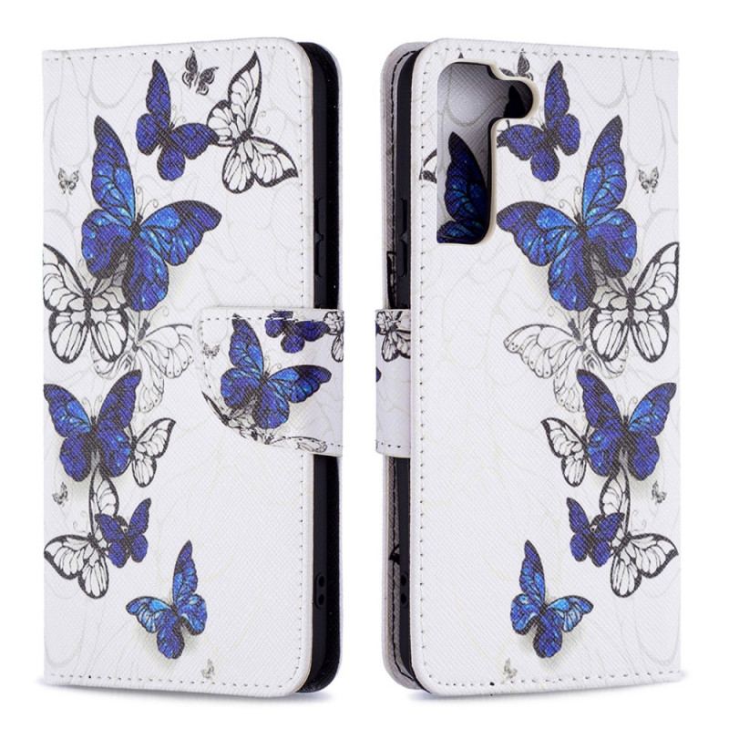 Capa Folio Para Samsung Galaxy S22 Plus 5G Borboletas Reis