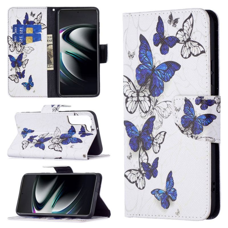 Capa Folio Para Samsung Galaxy S22 Plus 5G Borboletas Reis