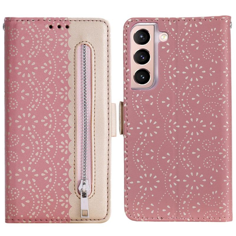 Capa Folio Para Samsung Galaxy S22 Plus 5G De Cordão Bolsa De Moedas Com Alça De Renda